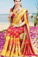 Stylish Look Red and Mustard Yellow Colour Jacquard Design Jacquard Saree SY 6159