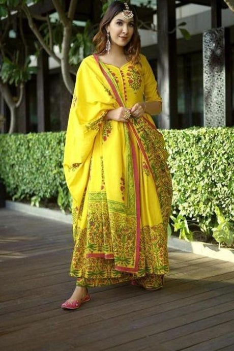 Yellow Colored  Salwar Kameez With Dupatta Piece TDS3052