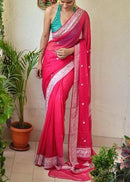 Exquisite Pink Colored Soft Cotton Organza Saree SY 5235