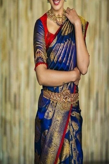 Designer Blue Grey colored Soft Silk Latest Jacquard Saree SY 6641