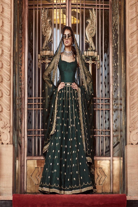 Fancy Party Wear Green Silk Blue Lehenga Choli 2024 Online