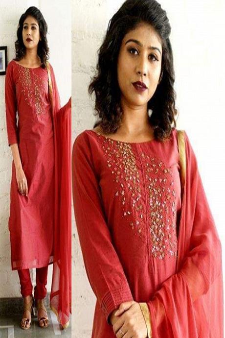 Red Color Designer Heavy Work Salwar Suits Designs