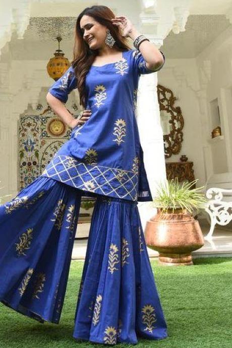 Sky Blue Color Embroidery Silk Salwar