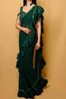 Green Color Party Wear Lowest Price Ruffle Saree SY 5375