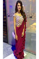 Red Wine Color Party Wear Sequin Ruffle Saree SY 5347