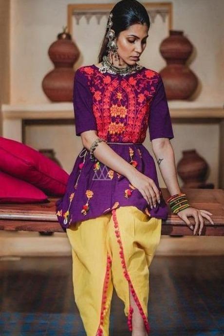 Purple And Yellow Color Khadi Cotton Kediya IS5321