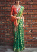 Chivalrous Green Colored pure Soft Art Silk Banarasi Saree