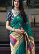 Beaming Green Colored Soft Silk Jacquard Saree Woven saree