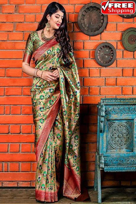 Conventional Green Colored Pure Soft Silk Banarasi Saree