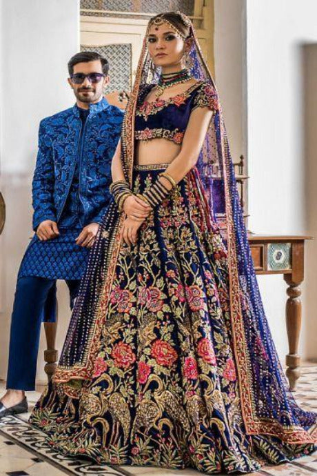 Designer Silk Multi Layered Soft Velvet Lehenga For Bride