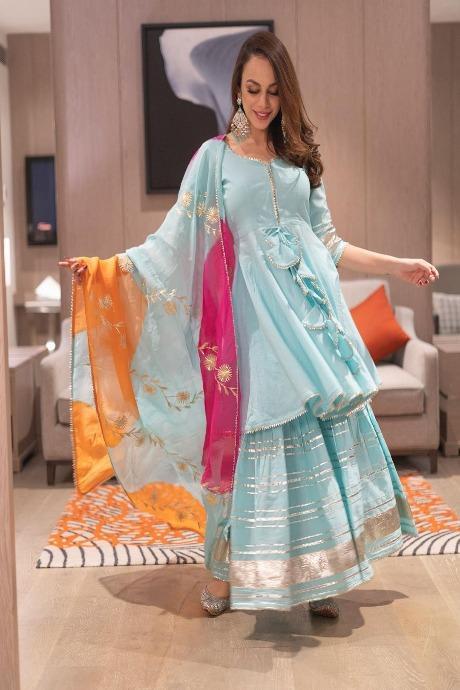 Embroidery Hand Work Latest Designer Sky Blue GOWN