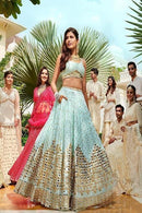 Sky Blue Color Foil Golden Mirror Lehenga Choli Online