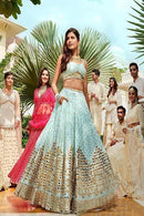 Sky Blue Color Taffeta Silk With Heavy Embroidery Work Lehenga Coli Dress