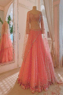 Designer Pink Mono Net Party Wear Wedding Lehenga