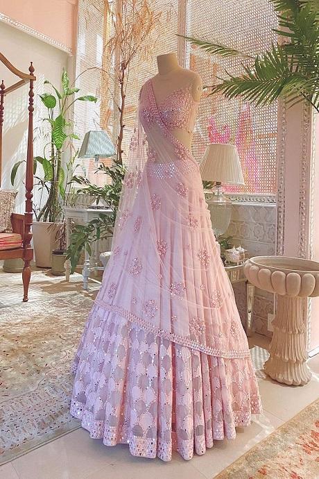 Soft Net Pink Color Lehenga Choli For Women