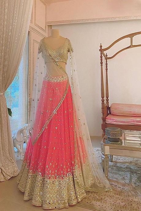 Silk Heavy Embroidered Wedding Soft Net Lehenga