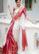 Exceptional  Pure Soft Silk White / Pink Colour Saree SY 5779