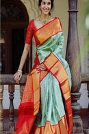 Energetic Ferozi and Red Color Soft Silk Designer Jacquard Sarees SY 6604