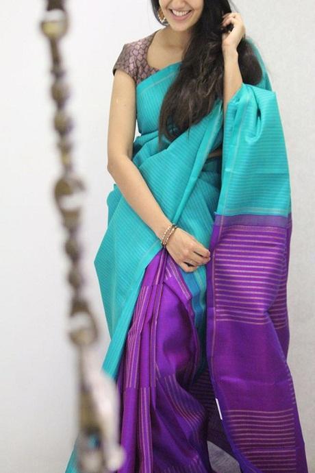 Elegant Firozi And Purple Color Soft Silk  Sarees SY 6621