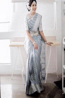 Stylish Light Grey Colour Banarasi Pure Soft CRAZE4ZONE Pair SY 5740