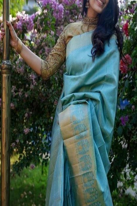 Designer Pure Soft Silk Navy Firozi Colour Saree SY 6092