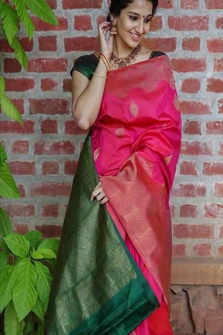 Latest Piece Green Rani Colored Soft Silk Jacquard Saree SY 6500