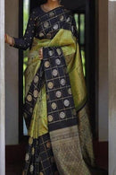 Trendy Banarasi Pure Soft Silk Black/green Colour Jacquard Saree SY 5558