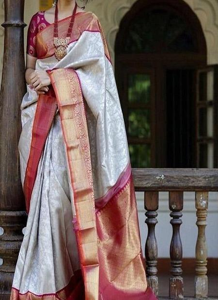 Fashionable Banarasi Pure Soft Silk Jacquard White / Maroon Colour Saree SY 5711