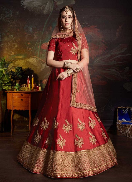 Beautiful Red Color Taffeta Silk Lehenga Choli