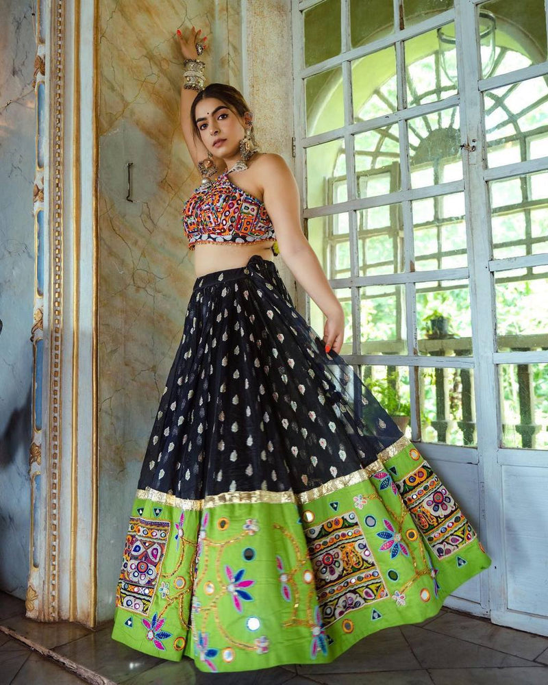 Pure Silk Heavy Work Black Navratri Wear Lehenga Choli