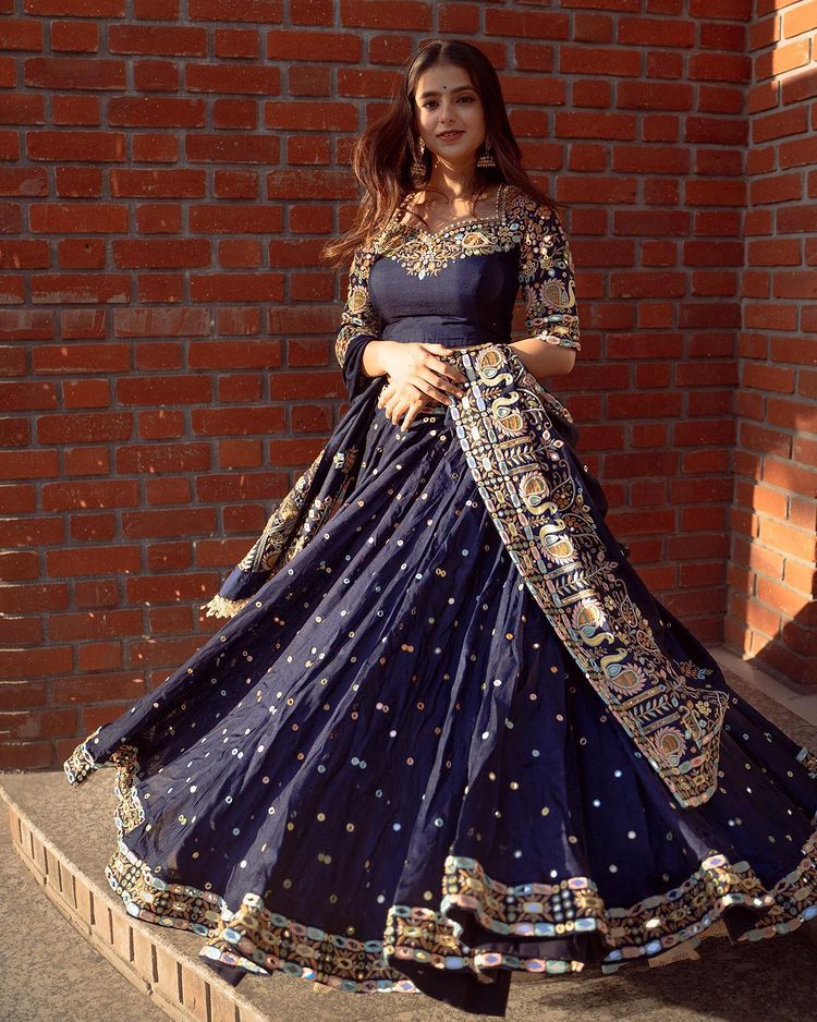 Heavy Embroidery Work Navy Blue Designer Lehenga Choli