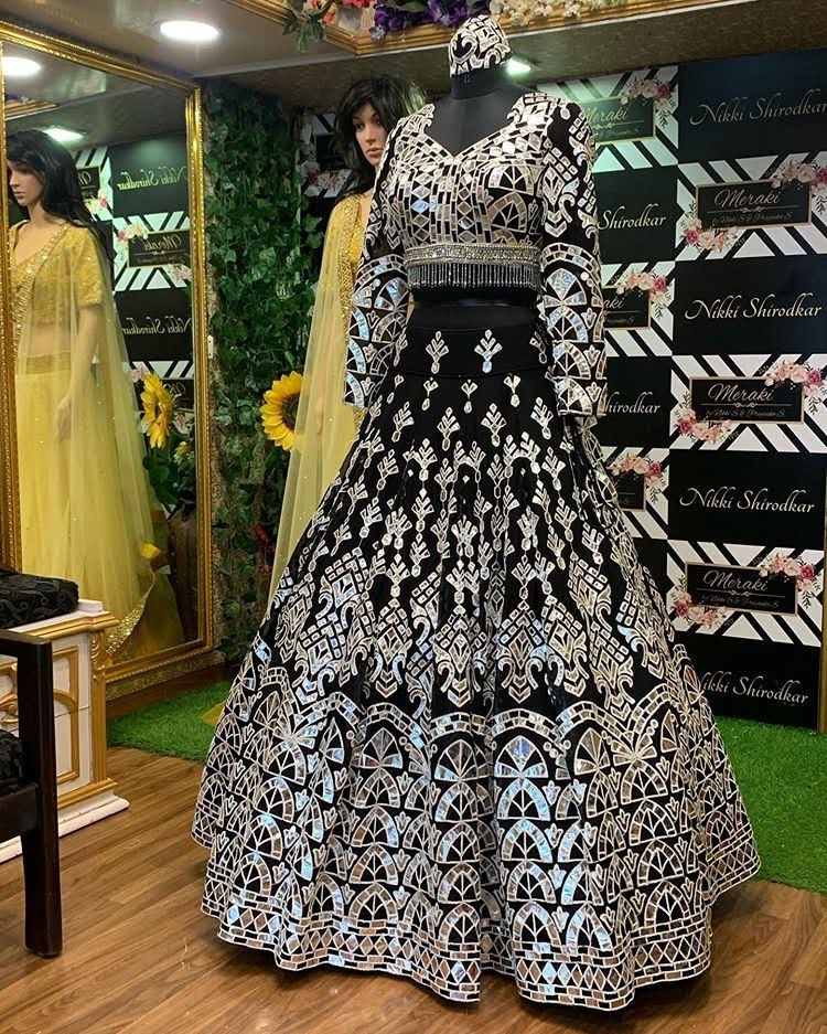 Black Mirror Work Lehenga Choli For Wedding