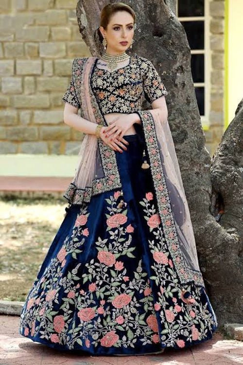 Blue Velvet Lehenga Choli Design