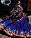 Blue butter silk embroidered lehenga choli with printed dupatta