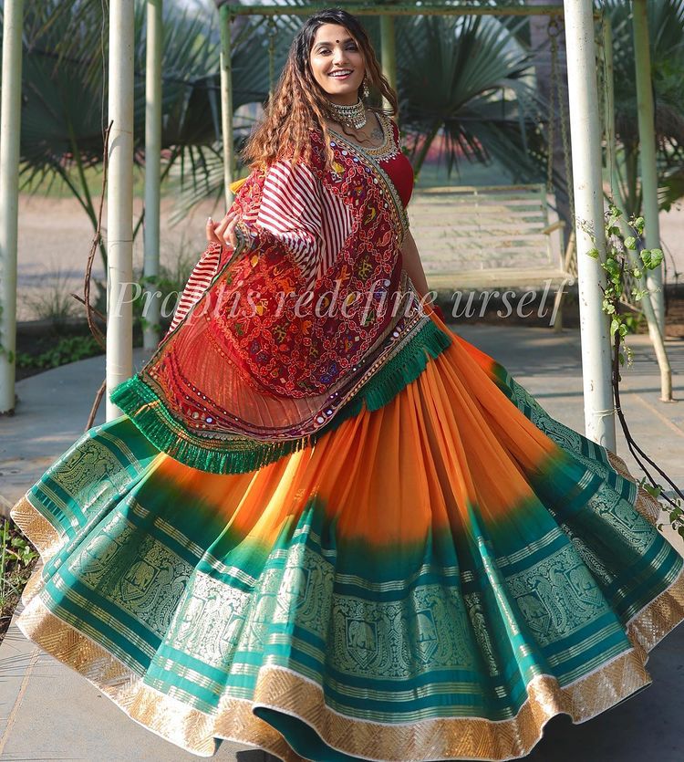 Butter Silk Digital Printed Real Mirror Lehenga