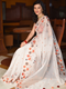 Banarasi Floral Embroidered  White Organza Saree For Women