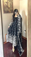 Designer Black Colored Embroidered Georgette Gown