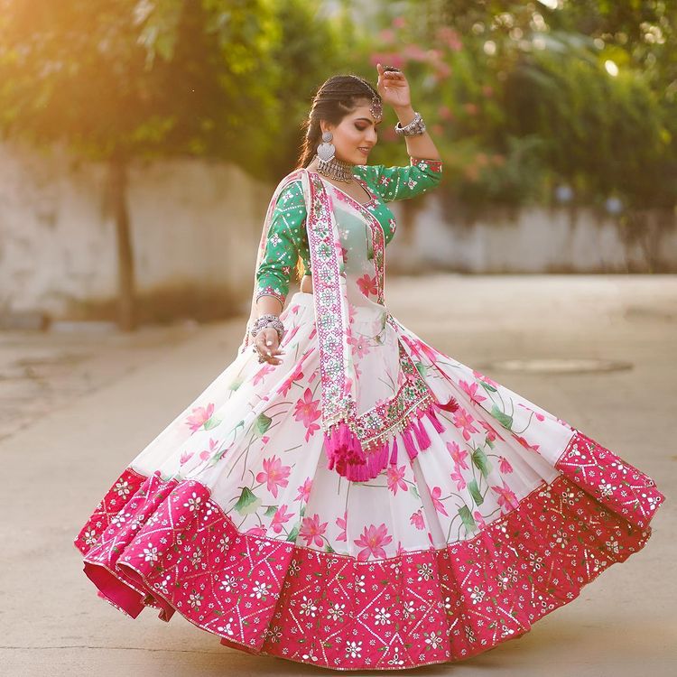 Designer White Color Fancy Digital Printed Lehenga Choli Set