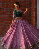 Green butter silk printed and mirror work lehenga choli