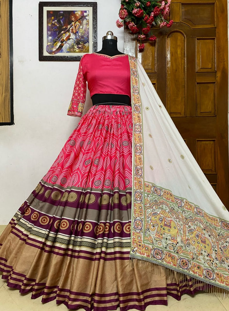 Deep Pink Soft Butter Silk Digital Printed Lehenga Choli