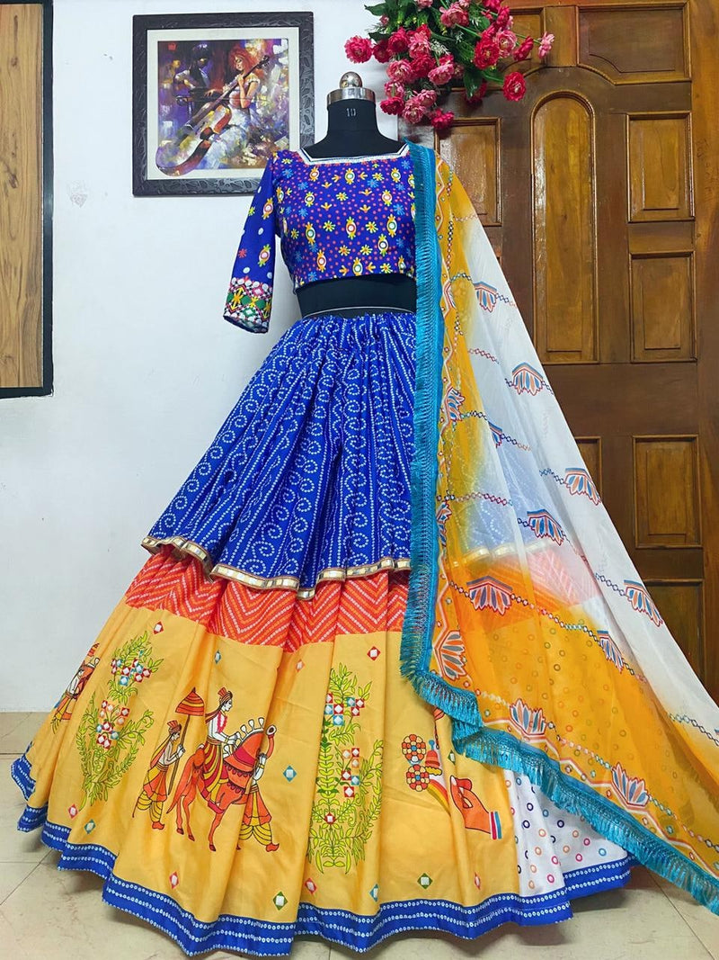 Designer Printed Lehenga Choli in Heavy Butter Silk in Blue