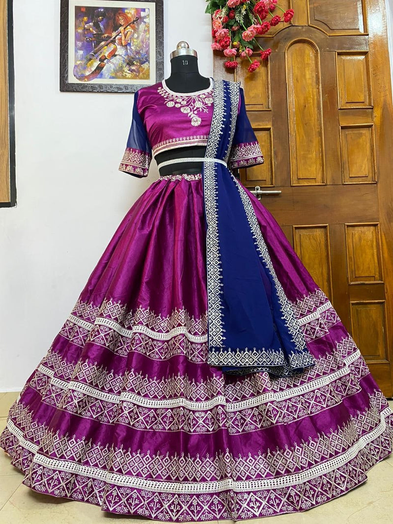 Designer Purple Wedding Wear Lehenga