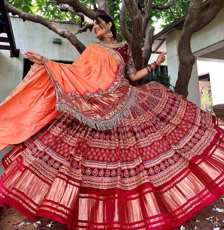 Butter Silk Digital Print and Mirror Work Lehenga Choli