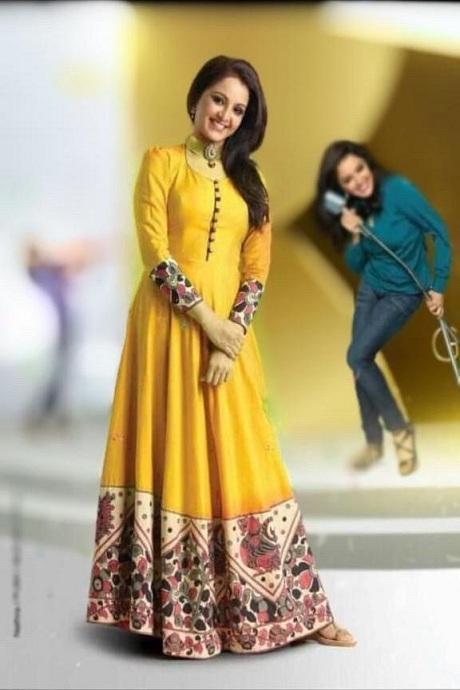 Pure Silk Designer Yellow Gown Designs