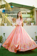 Light Peach Color Mirror Designer Gown