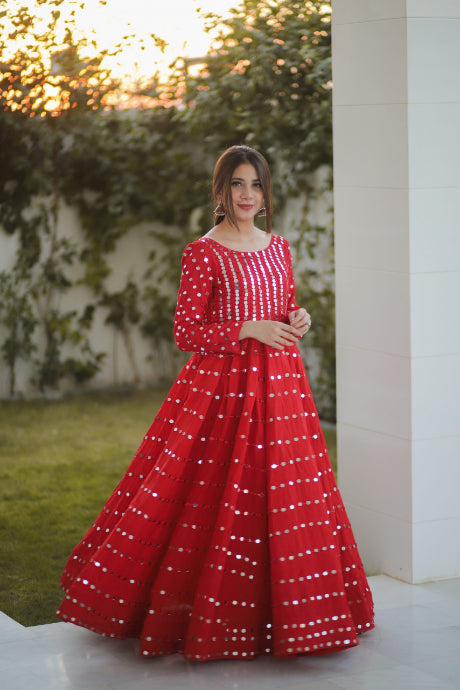 Mirror Red Gown Dress For Girls