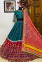 Cotton Base Pink And Green Color Mirror Work Navratri Special Lehenga Choli