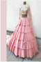 Designer Three Layered Ruffle Baby Pink Lehenga Choli