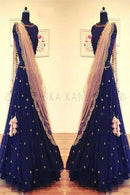 Silk Blue Net Semi Stitched Art Silk Lehenga