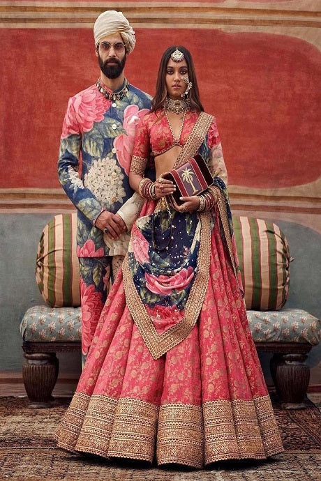 Silk Pink Embroidered Semi Stitched Art Silk Lehenga